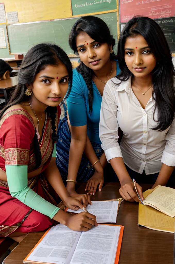 Indian lady teacher and students