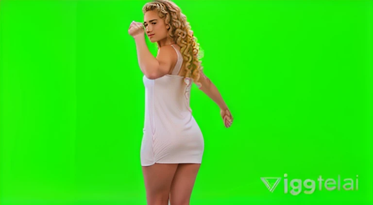 wide shot, (((side view with outstrechted arms))))) of a full body 3/4 left side view profile portrait photo of a 25 y.o. beautiful european woman wearing (((white short summer dress ))),(((Long ((blonde curly hair)))),fit slim body, ((pale skin)), detailed long hair blown in the wind,(((she stands slightly splayed, outstreched arms down in 3/4 left side view))), full body photo, ((((standing in open "A" positure,))) ((3/4 left side view))))), wearing white short summer dress, skinny fit body, nice legs, studio photo,studio lighting, GREEN BACKGROUND,Full body portrait, lifelike texture, dynamic composition, high contrast, real human skin, (skin pores: 0.8), real human hands, detailed hair, studio photo, fashion photo, !!!!not nude!!!, not nsfw, neutral colors, natural lights, realistic textures, photorealistic, hyperrealistic, confident expression, determined, dramatic, ultra-high res, 8k uhd, dslr, analog, RAW, high quality, film grain, photogrphed on Nikon, Fujifilm XT3, 85mm F1.2, 1/80 shutter speed,