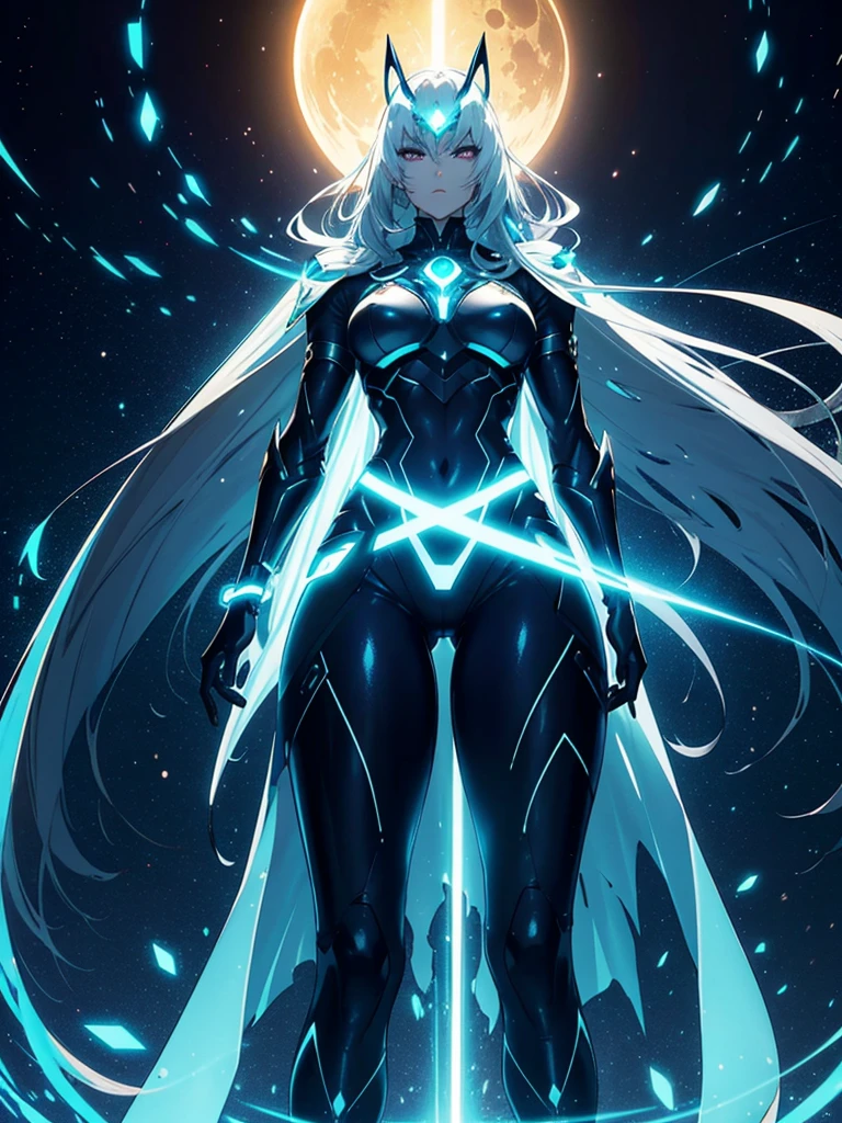 Luminous Eclipse

	•	Forma: The figure is tall and slender, with an elegant and imposing posture. Its proportions are human, but slightly elongated, giving a feeling of grace and power.
	• Body: His body is covered in shiny metallic armor., that reflects light dazzlingly. The armor has a futuristic design, com linhas suaves e curvas elegantes, remembering the fusion of technology and art.
	• Head: Luminous Eclipse&#39;s head is adorned with a stylized helmet that extends backwards in a streamlined shape.. The helmet&#39;s eyes glow with an intense light, and the area where the mouth would be is covered by a smooth, polished plate.
	• Hands and Legs: Luminous Eclipse&#39;s hands are long and thin, with fingers that end in sharp points. The legs are muscular and well defined, enabling fast and precise movements.
	•Accessories: Around your shoulders and waist, there are bands of light that fluctuate and move continuously, emitting a soft glow. These bands can be manipulated to create weapons or light barriers during battle..
	•	Aura: When activated, Luminous Eclipse is enveloped in a luminous aura that pulses and glows, temporarily blinding enemies and illuminating the area around you.
 
Jojo style masculine appearance 