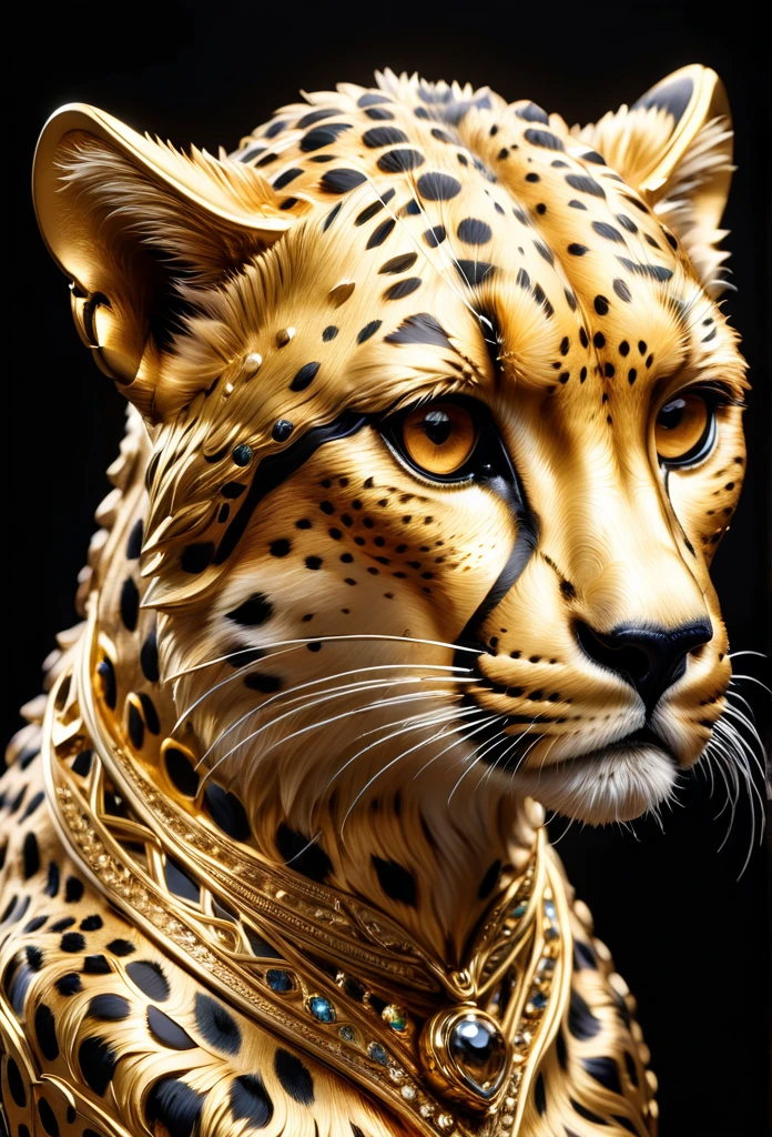  Cheetah made of gold metal, (masterpiece), (high quality), 8K, high resolution, extremely detailed,