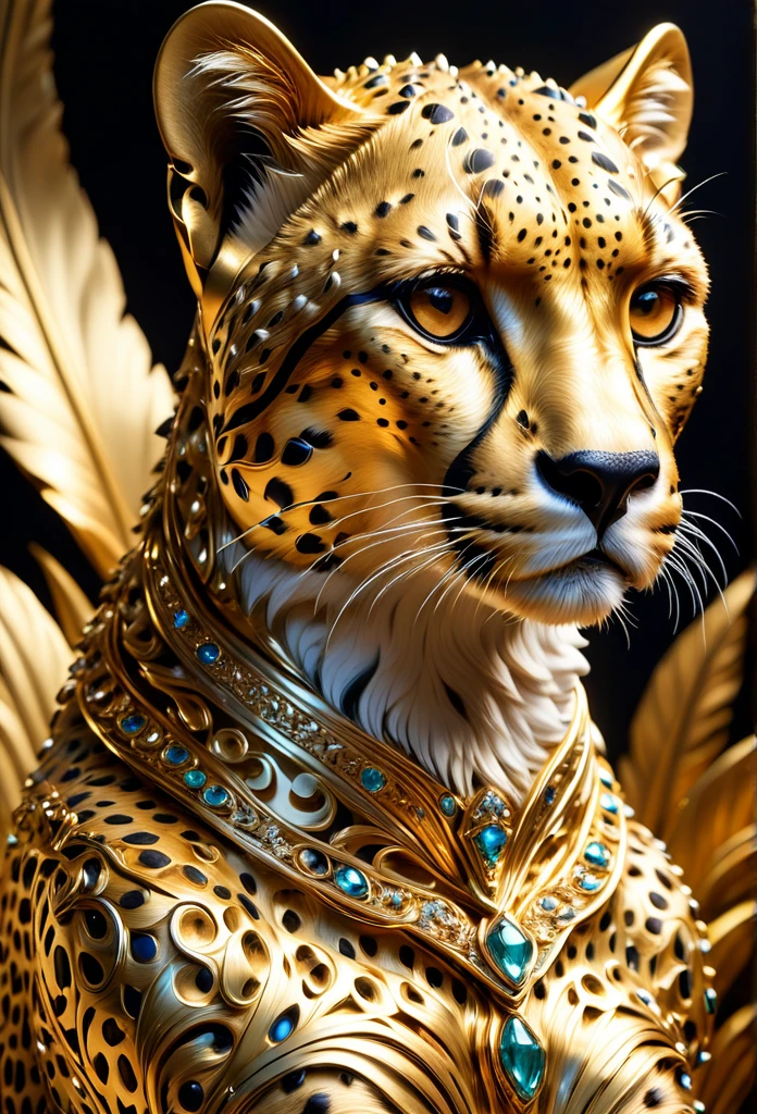  Cheetah made of gold metal, (masterpiece), (high quality), 8K, high resolution, extremely detailed,