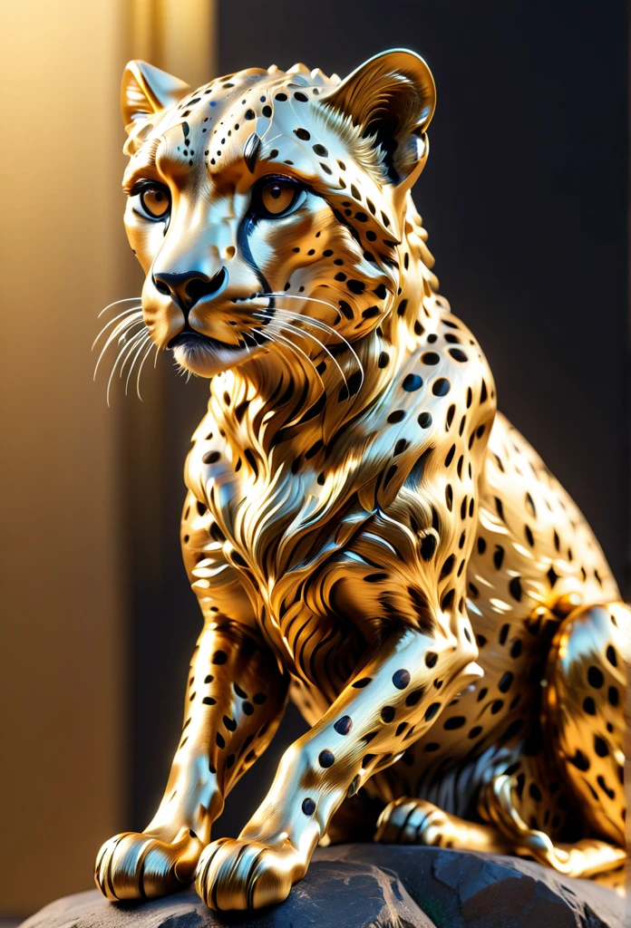  Cheetah made of gold metal, (masterpiece), (high quality), 8K, high resolution, extremely detailed,