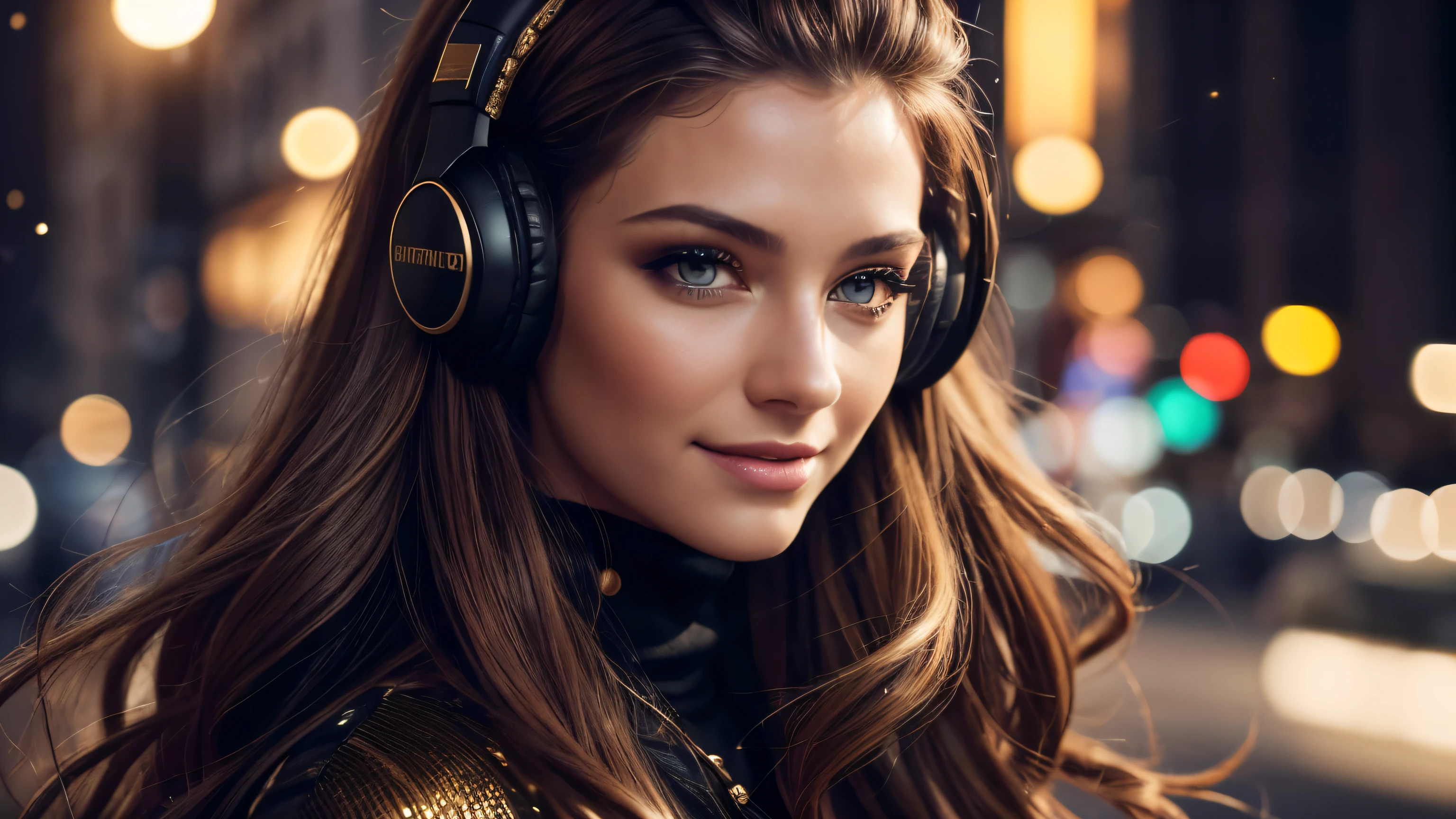 ((Film grain, bokeh, Light particles ,dust, extreme camera angle)), (best qualityer,4K,high resolution:1.2),ultra detali,realisitic,portraite,blackw & Gold Palette,Long, flowing golden hairstyle, ((red detailed eyes)), Vampire Liquids,Radiant lighting,detailed facial features,darkness background,Single man,in a blackw suit, Makeup artists do makeup for celebrities:1.2), best qualityer, work of art, high resolution, original, extremely detailed wallpaper, perfect lighting,(Extremely detailed CGI:1.2), earphone, Madison Square Nova York, Traffic jam, earphone, ssmile