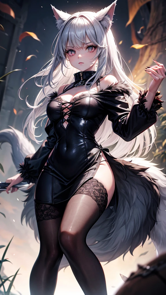 She-wolf with big eyes, sharp claws. Defend wolf cubs