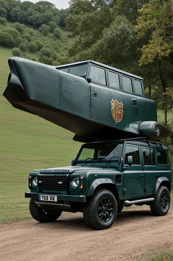 Flying car from the Harry Potter movie with the Land Rover logo