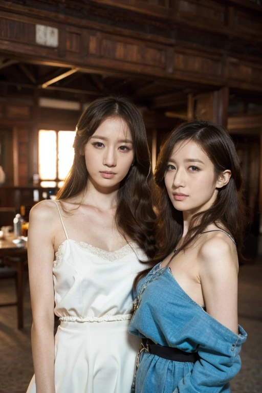 high resolution, best quality, illustration, Super Detail, (Delicate face), (Delicate eyes) In the venue, Two people standing,Hold together