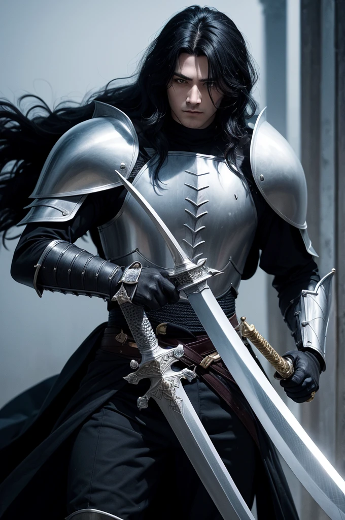 Big black hair lord knight boy with sword