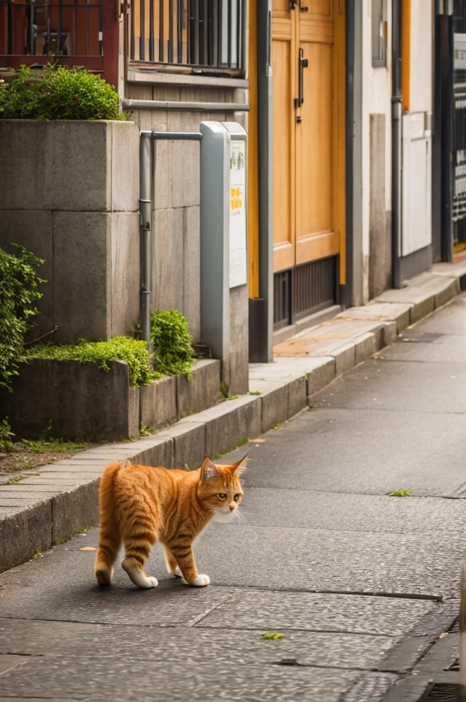 A Little Story - The Adventures of a Cute Big Ginger Cat
1Picture: A cute big ginger cat is walking down the street with a hungry look on its face.、I'm walking slowly through the wide city。My cat's stomach growls、I have a troubled face。
