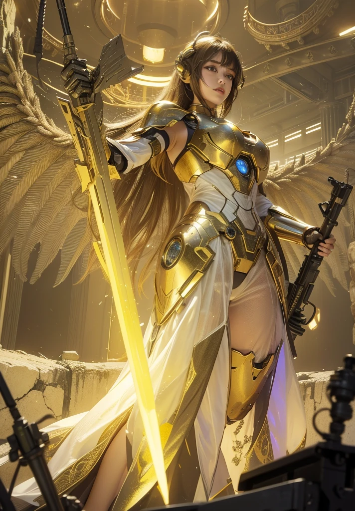Futuristic high-tech style,best quality,Fairy Skin,(every time :1.2),eternal,Very detailed,Practical,high quality,Light,Light线追踪,Ultra HD,Upper Body, Future Iron Man Mech,shooting,Battery,Transmitter,Large caliber artillery,Rostlan 8K,Armored Girl,Wearing a cyberpunk technology helmet,星际战甲helmet,With breathing Light,The armor of the future shines,Armed Cannon,High-tech armor,helmet,Mechanical,圣Light大天使,穿着Light明机械铠甲,发Light的史诗圣剑