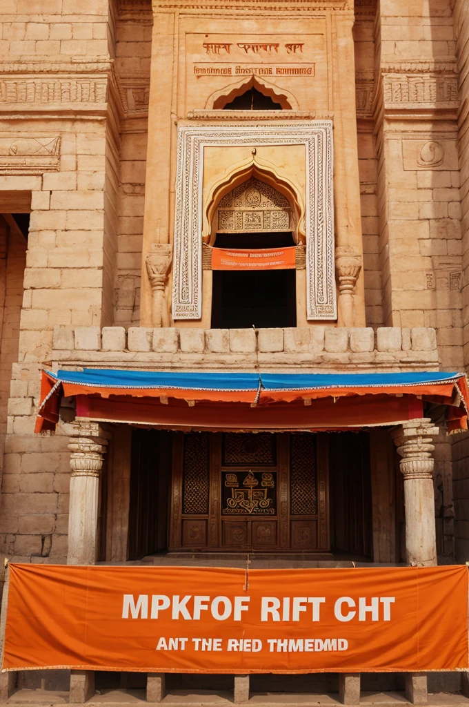 a banner with right side ram mandir and left side headings for gifting website slogan