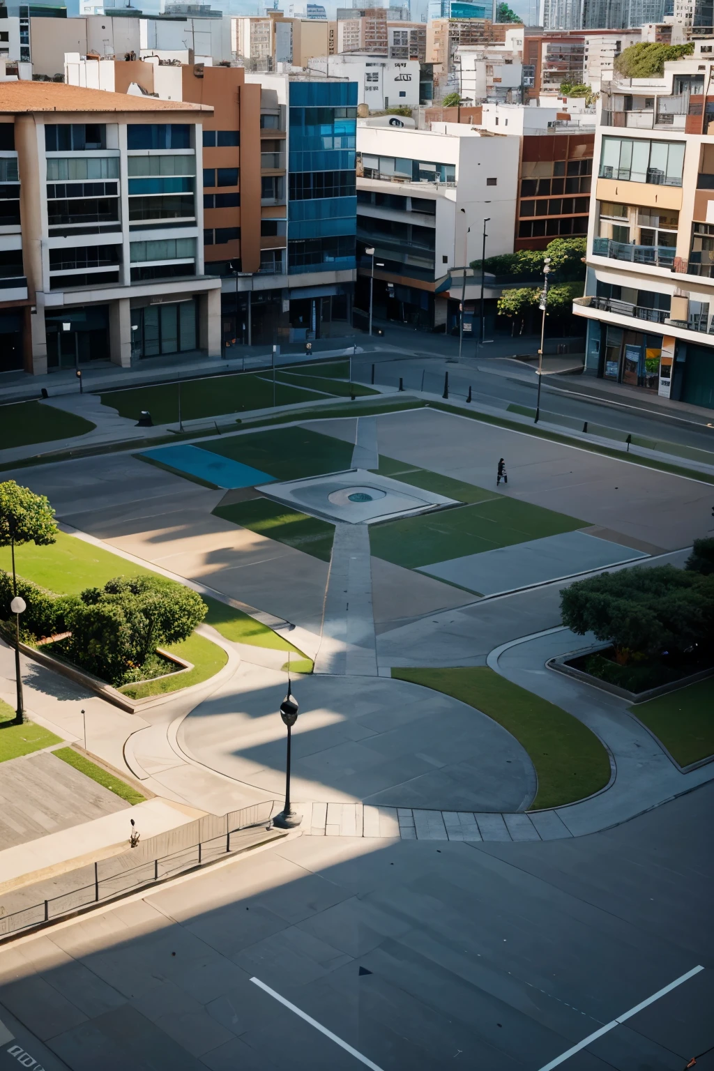 urban square , with sculptures referring to the sea , with dynamic sites ,cultural mosaic floors from venezuela, near a river