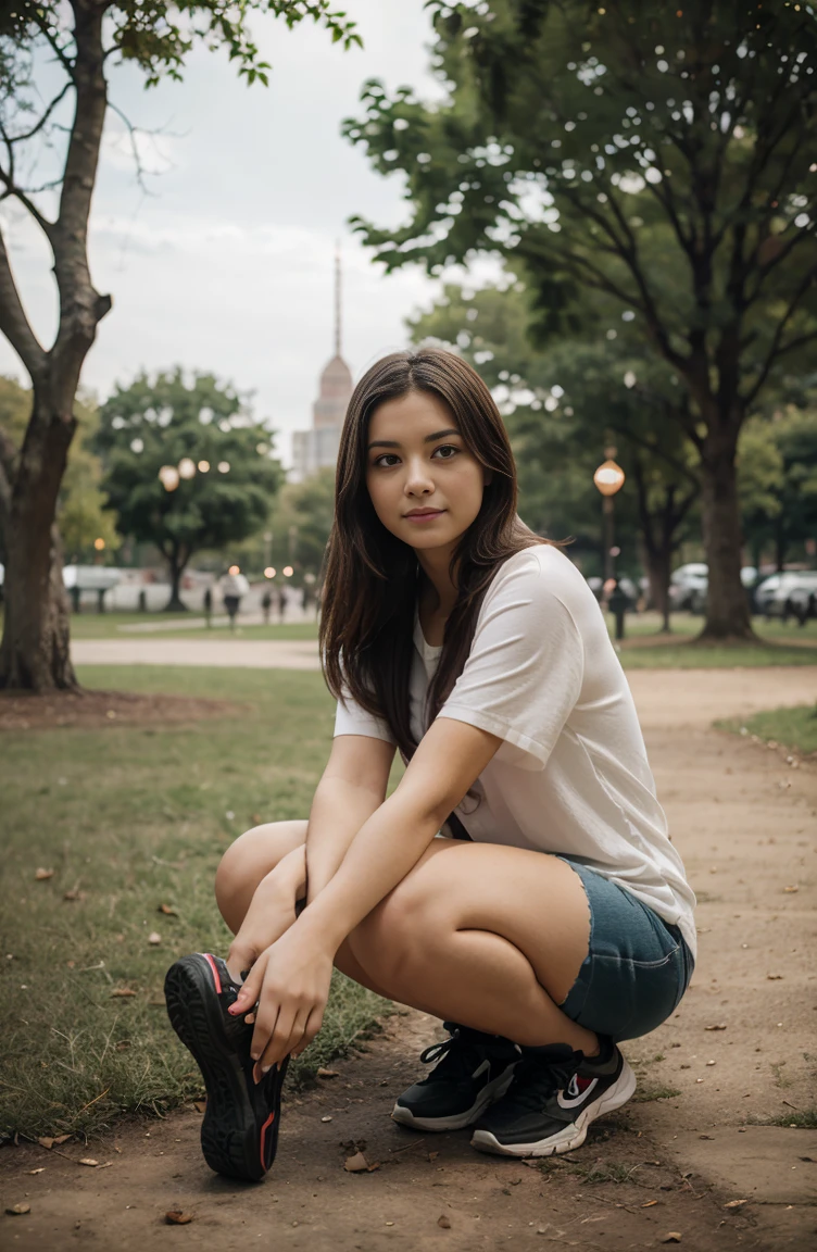 a girl setting on a park ground