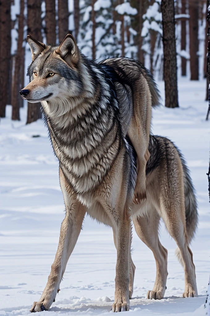 2d Naked wolf covered with fur