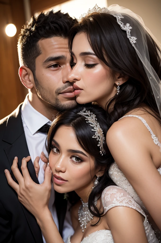 Brazilian ugly man at wedding kissing bride woman