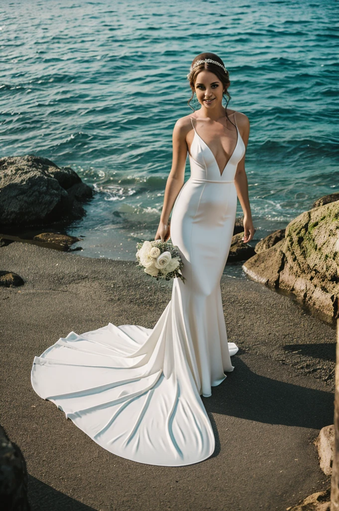 Naked mermaid in a wedding dress