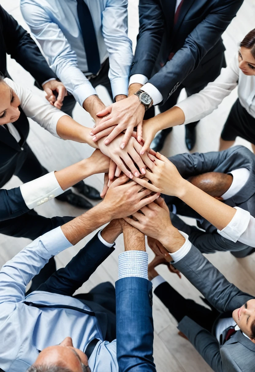 photography of top view of hands. business people putting their hand together. Many hands. Business team stacking hands over each other, corporate photo, italy people