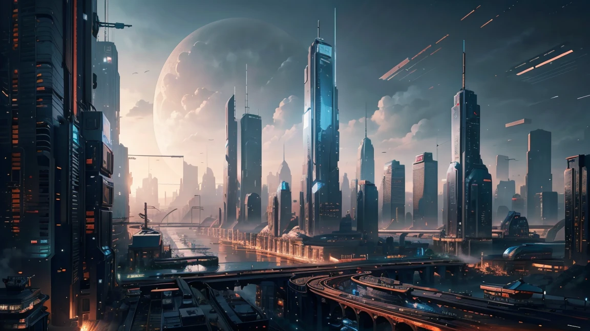 future city:1.5,season,Train,building,Masterpiece,of the highest quality,ultra high resolution,(super detailed:1.2),8k,photorealistic,Better aesthetics,beautiful