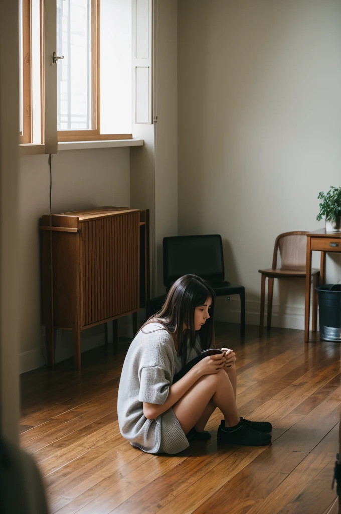 Person sitting on the ground in a room