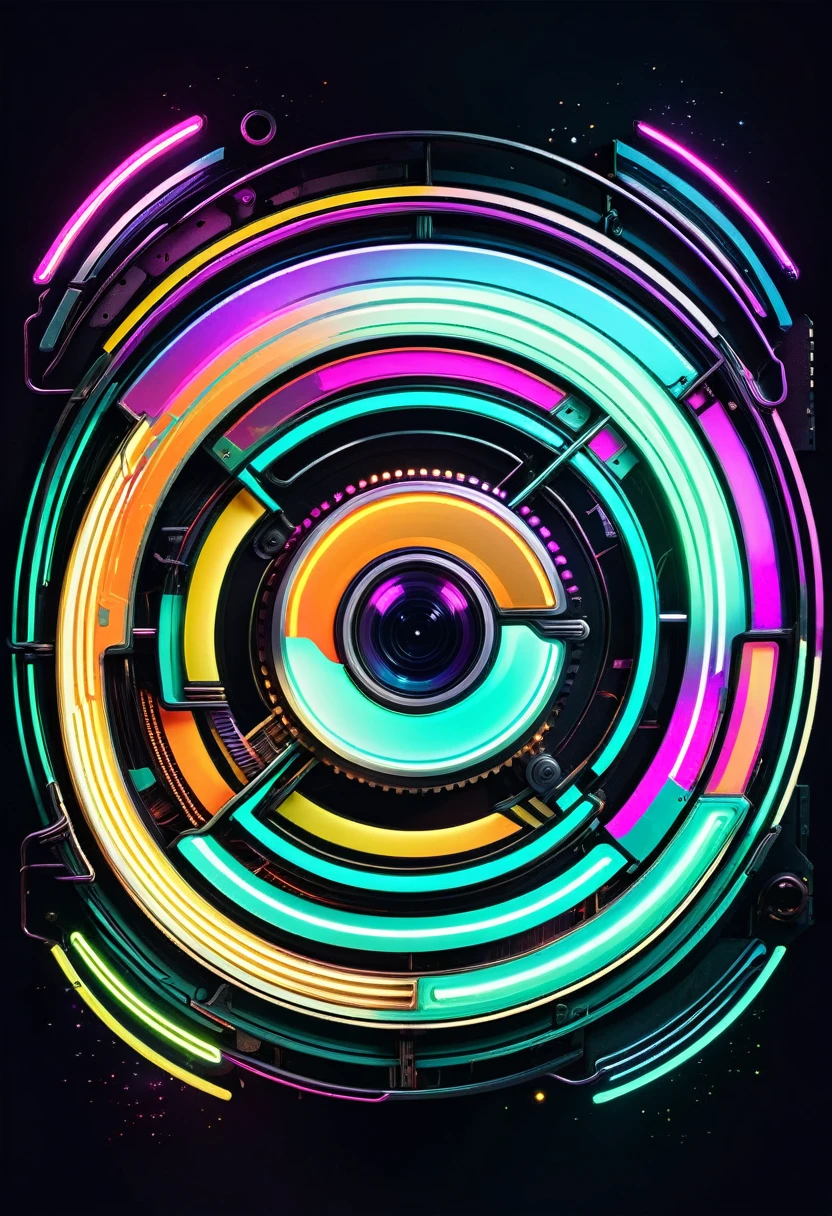 Create a logo that says RETRO-FUTURISTIC AESTHETICS AND TECHNOLOGICAL OBSOLESCENCE WITH A HIGH SPEED universal FONT, VINTAGE AND NEON COLORS THAT REPRESENT THE PAST.