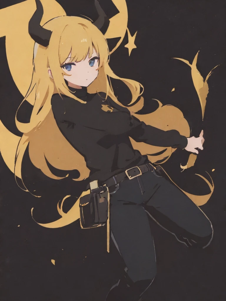 Free fire stickers golden horns with turtleneck and loose black pants 