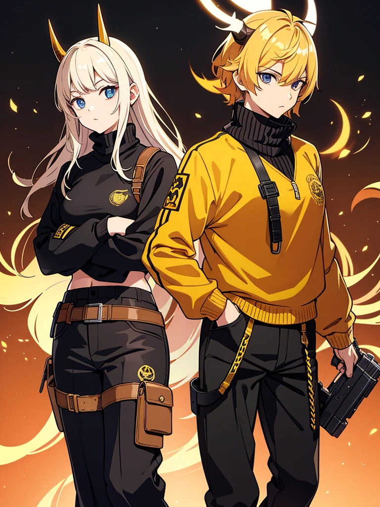 Free fire stickers golden horns with turtleneck and loose black pants 