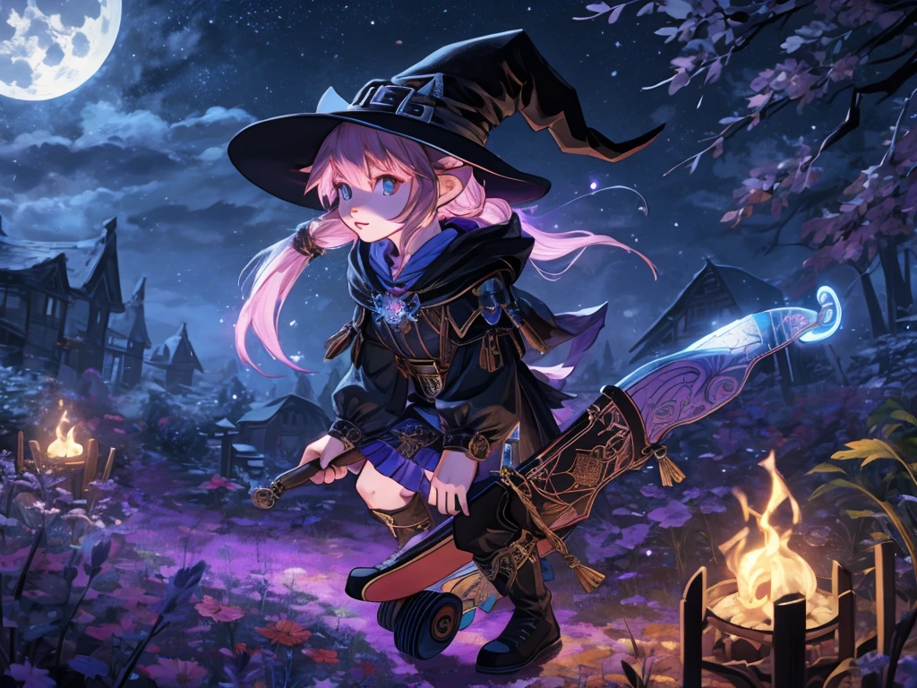 mysterious, magical,witch girl holding her enchanted skateboard, ready to ride, high detail, atmospheric 