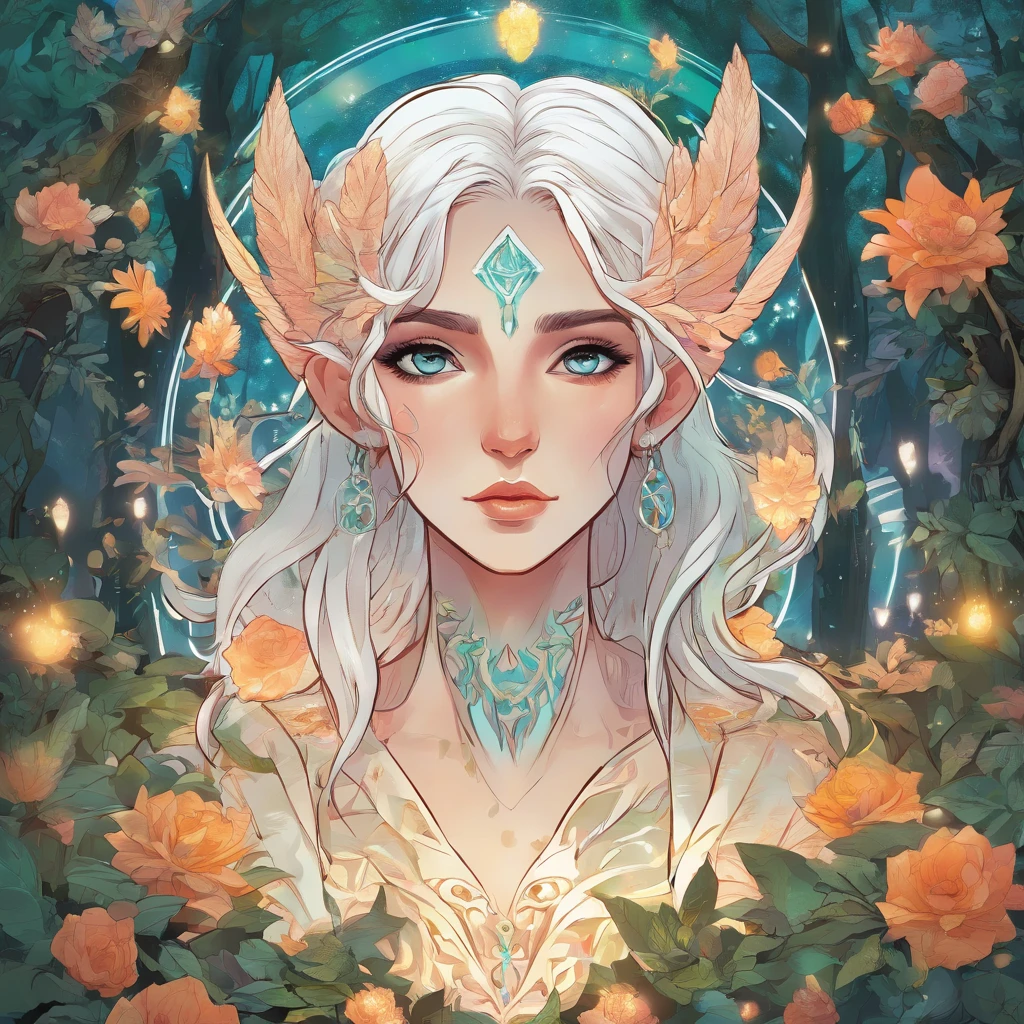 (((Wood elves floating above the forest, Tearing flowers in the forest ))) green hair, body, Radial glow, white fern flowers, Optical, Panoramic lighting, atmospheric perspective, dawn, Smoothing: 5D, Light painting, Color, beautiful countenance, clear facial features, symmetrical transparent wings, impressive detail. ((torso)), best quality, Artwork, a Japanese woman with ((White hair with luminescence)), ((detailed pearl blue eye)), highly detailed goddess soul, character focus, Alone, (Swirl Style Magical), Alone, front view, front view, looking at viewer, detailed face, ((Luminescent Lighting Magic Circle Theme)), perched on a ledge, tight neon body, light stripes, dark abyssal wanderer abstract, (( Simple Luminescence Neon Dress), inscribed with mystical runes, dystopian outdoor background,