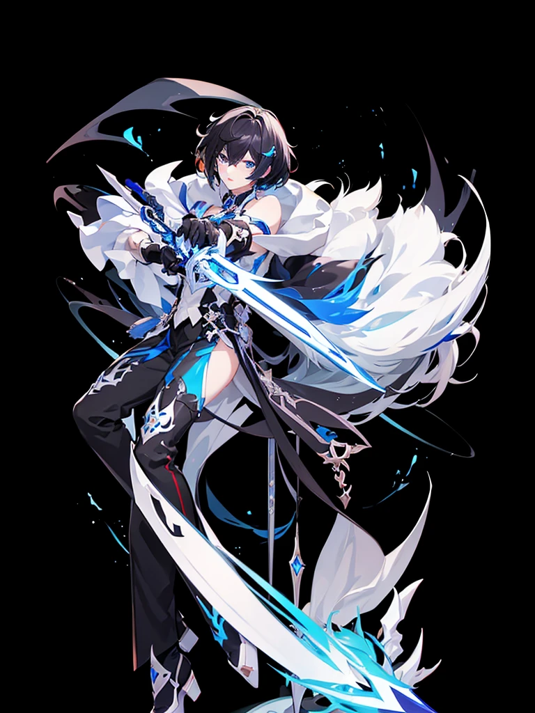 Honkai impact male black hair and blue eyes and swords