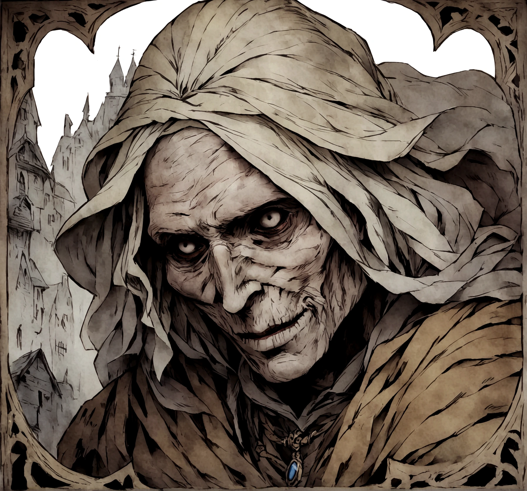 fantasy medieval old an ancient card blank card, scary and creepy and old and kinda ripped