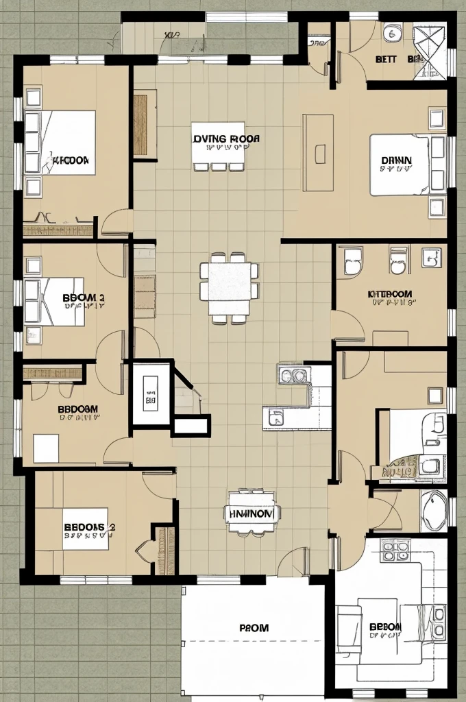A plan of an 8 by 15 CM house that, to scale, has two rooms, a living room, a dining room and a bathroom.