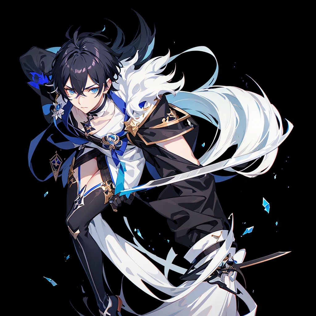 Honkai impact male black hair and blue eyes and swords