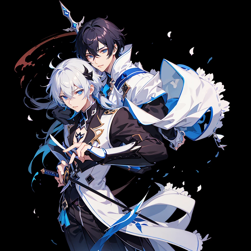 Honkai impact male black hair and blue eyes and swords