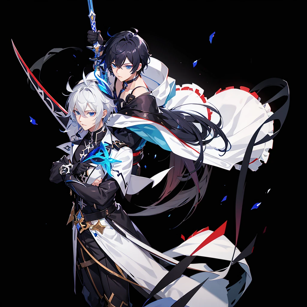 Honkai impact male black hair and blue eyes and swords