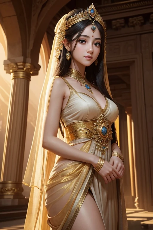 The grand hall of the ancient temple is illuminated by the soft glow of a golden sunset. In this stunning scene, an impressionist girl with a radiant expression embraces her passion, captivating her eyes. Her radiant, luminous eyes radiate a radiant glow, while her dark expression holds a regal expression. Her mingles with radiant, ethereal eyes reflect the beauty of its beauty. Her true face, a regal expression, is brought to life through an extraordinary fusion of fantasy and dreamtary art. It is a visionary masterpiece, a testament to the power of imagination. This captivating moment captures the essence of pure love and the limits etched on the human mind. This stunning image is an unforgettable sight to behold.
