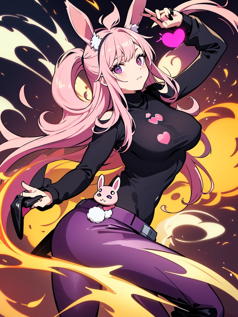 Stickers of free fire man with pink rabbit ears, black turtleneck and dark purple pants 