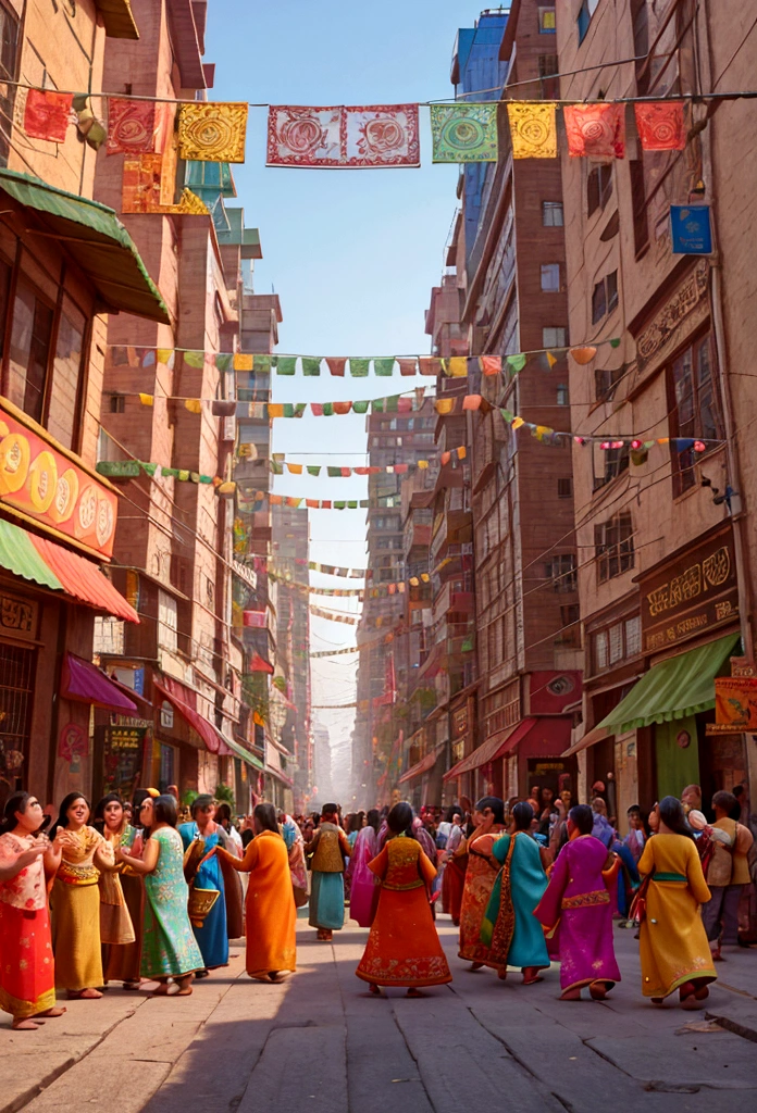 The vibrant chaos of a bustling street in Dhaka comes to life in exquisite detail: each shop bursting with a kaleidoscope of colors, every vehicle weaving through the throng with purpose. In the foreground, a captivating scene unfolds, showcasing the daily rhythm of the city from a unique perspective. This stunning photograph captures the essence of urban life, with its dynamic energy and rich tapestry of sights and sounds. The viewer is drawn into the scene, feeling as though they are a part of the vibrant street scene themselves.