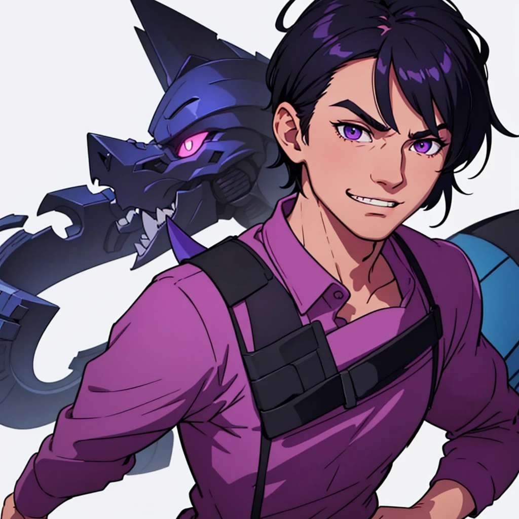 full face visible, looking towards camera, looking forward, short black hair, highres, high resolution, masterpiece, wide purple eyes, talking, neutral face, confident, masterpiece, best quality, highres, 1 man, 1 person, 1 entity, Baro Shoei blue lock, extremely short hair, black hair, short hair, teenager, colorful hair, light background, full body, teenager, colorful parts, symbols, dark , bold, realistic mixing dark lines and loose lines, bold lines, on paper, human man, full body, imposing pose, stylish outfit, dark theme, handsome, attractive, boastful, standing, male, sharp chin, wide jaw, square face, white background, highres, high resolution, masterpiece, evil grin, evil smile, evil smirk, evil plan, evil scheme, grinning, eyebrows lowered, smirk