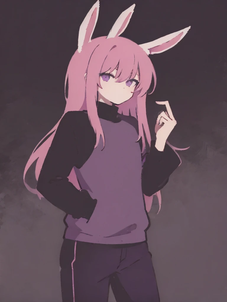 man with pink bunny ears black turtleneck and dark purple pants 