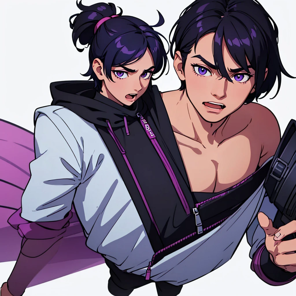 full face visible, looking towards camera, looking forward, short black hair, highres, high resolution, masterpiece, wide purple eyes, talking, neutral face, confident, masterpiece, best quality, highres, 1 man, 1 person, 1 entity, Baro Shoei blue lock, extremely short hair, black hair, short hair, teenager, colorful hair, light background, full body, teenager, colorful parts, symbols, dark , bold, realistic mixing dark lines and loose lines, bold lines, on paper, human man, full body, imposing pose, stylish outfit, dark theme, handsome, attractive, boastful, standing, male, sharp chin, wide jaw, square face, white background, highres, high resolution, masterpiece, mouth open, mouth wide open, talking, speaking, yelling, laughing, laughing a lot, huge laughter