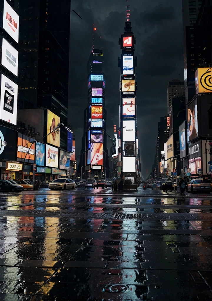 New york, ultra realistic, hard rain, wallpaper, time square