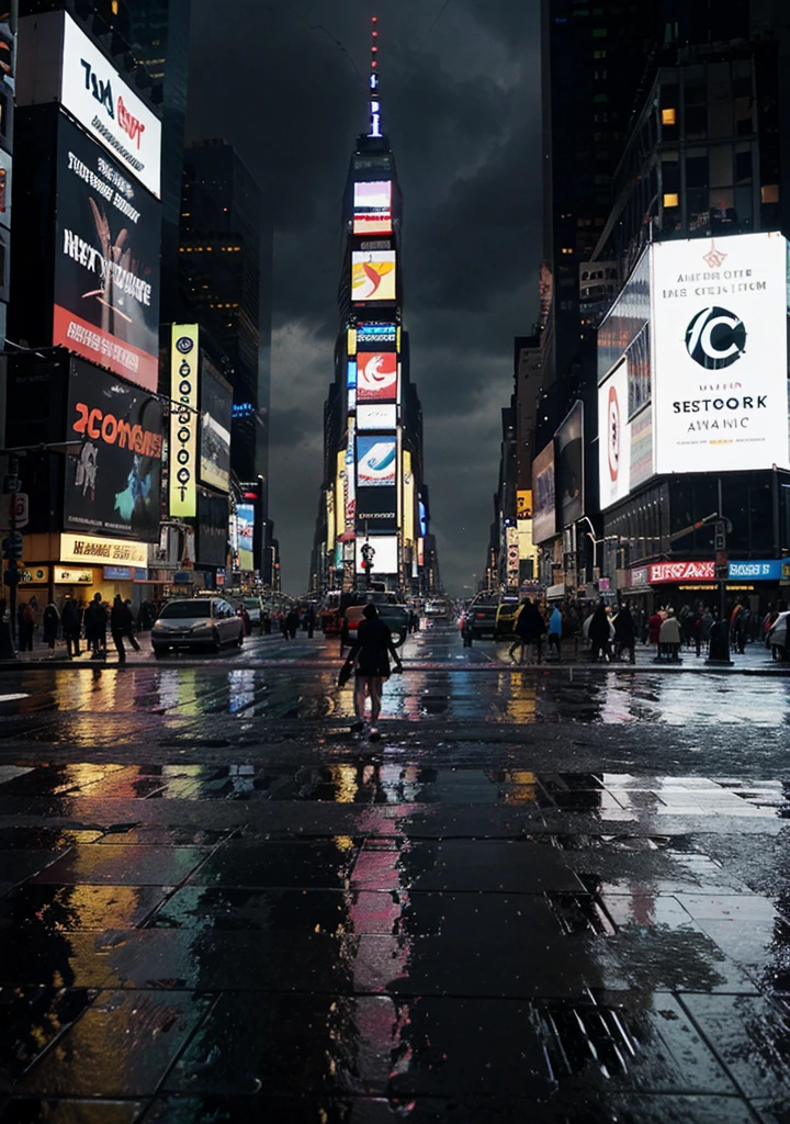 New york, ultra realistic, hard rain, wallpaper, time square