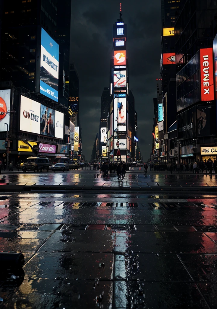 New york, ultra realistic, hard rain, wallpaper, time square