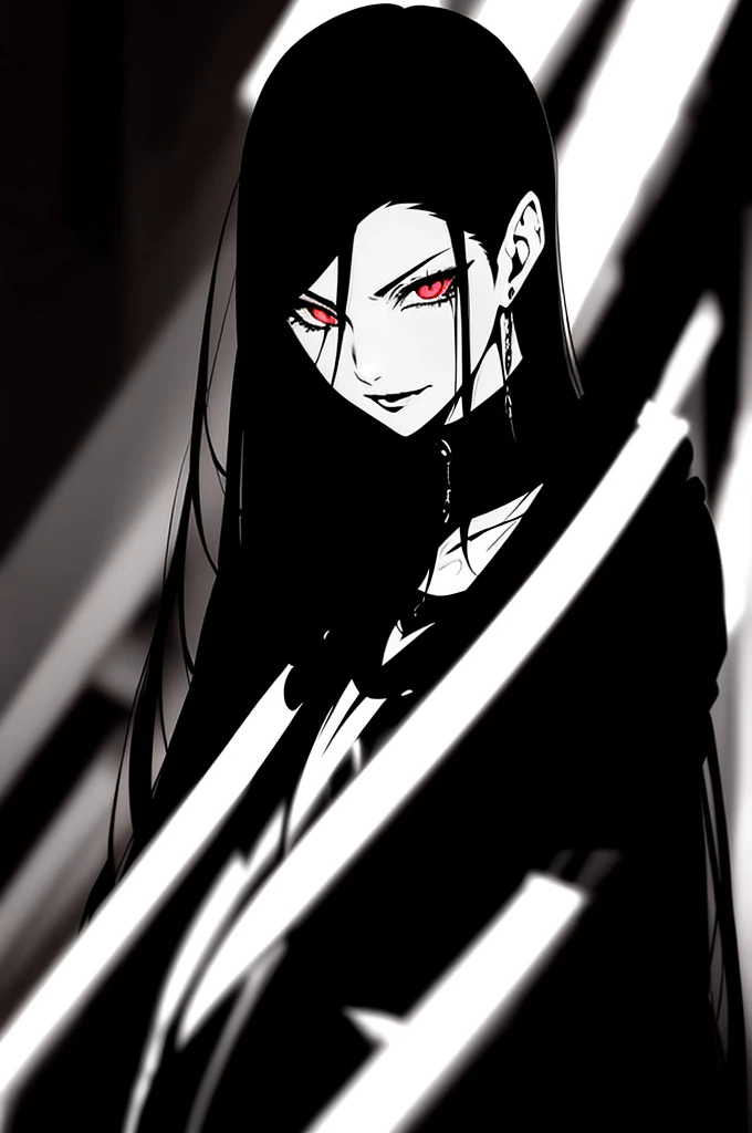 a woman with long black hair and a black top with a black collar, androgynous vampire, neogothic, vampire fashion, beautifui vampire queen, by Yang J, vampire girl, dark vampire, 1 7 year old anime gothic girl, with glowing red eyes, beautifui vampire female queen, Vampire Queen, i vampire, vampire portrait, gothic aesthetic, villain