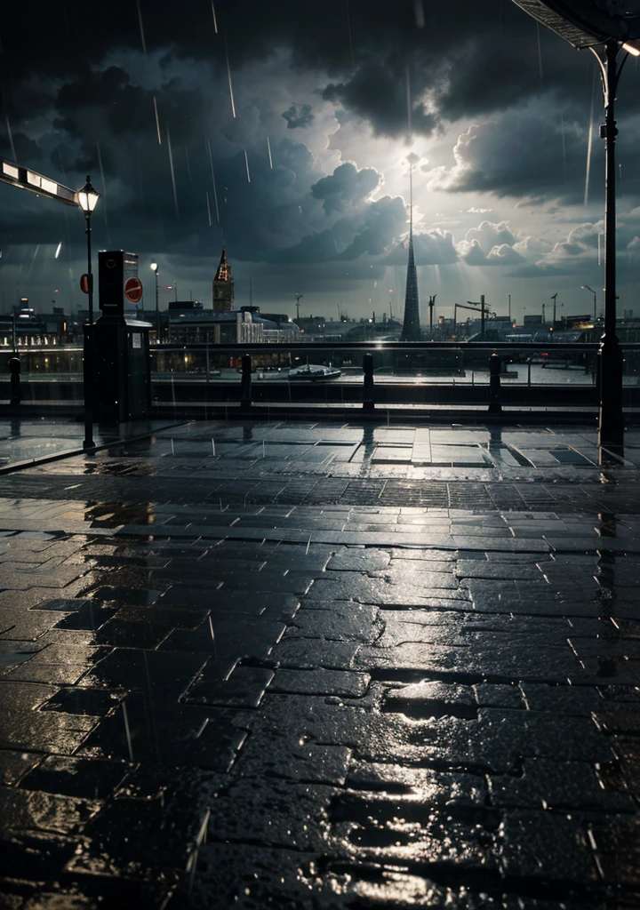 London, ultra realistic, hard rain, wallpaper
