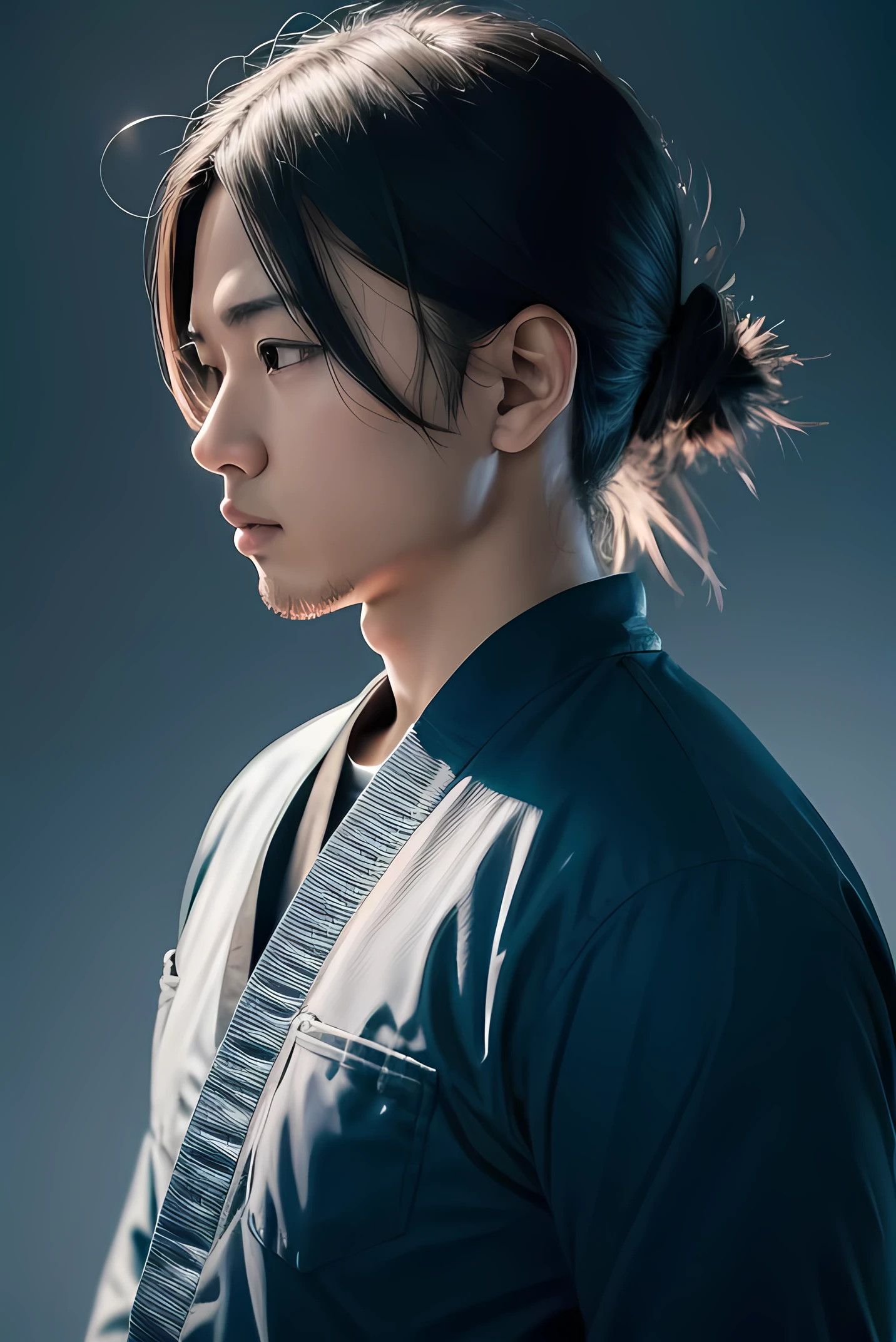 1. Yuji Itadori, JUJUTSU KAİSEN, アニメ , Perfect lighting, side lighting, face detailed, bonitas, simple background, blue background