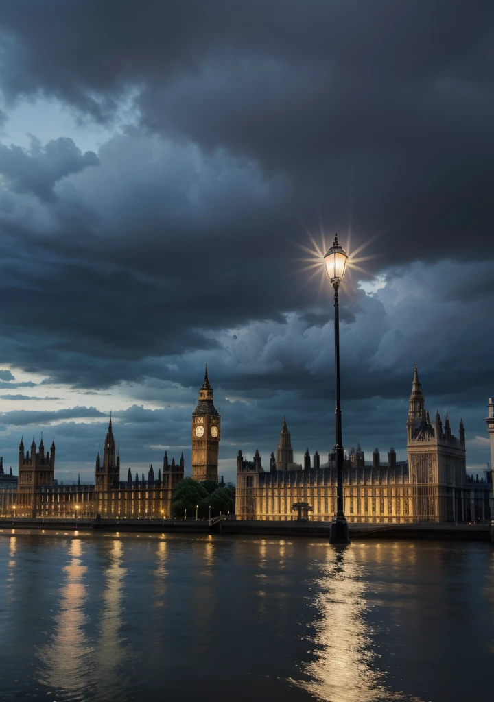 London, ultra realistic, hard rain