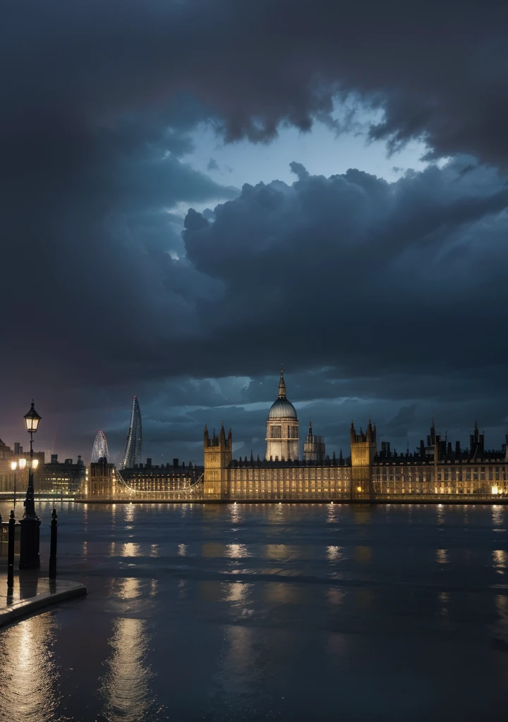 London, ultra realistic, hard rain