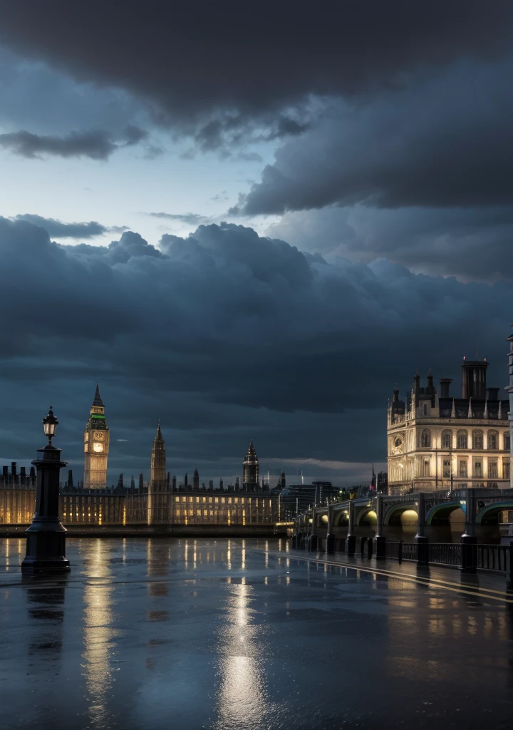 London, ultra realistic, hard rain