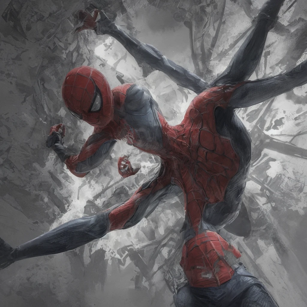 {{A poorly executed and ((unrealistic)) representation of {((Spiderman in his comic book suit))}}} with {((awkward pose, stiff web movement, and unrealistic textures))}. This is a {((low-quality))}-inspired image that showcases {((blurry details and poorly defined textures))}. The environment/background should be {((bland and undefined))} to create a {((dull and uninspiring mood))}. The image should be in the style of a {((low-resolution photograph))}, incorporating elements that are {((unrefined and lacking detail))}. The {((distant shot))} shot, captured with a {((inferior lens))} lens, will provide a {((unengaging perspective))}. The lighting should be {((flat and unremarkable))}, emphasizing {((lack of depth and contrast))}. The desired level of detail is {((low))} with a {((poor resolution))} resolution, highlighting {((bland and uninteresting visual elements))}. The goal is to create a ((disappointing)) image that falls short of expectations, lacking {((impact and realism))}.