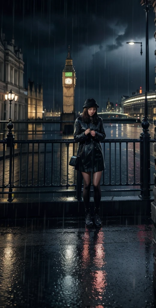London, ultra realistic, hard rain
